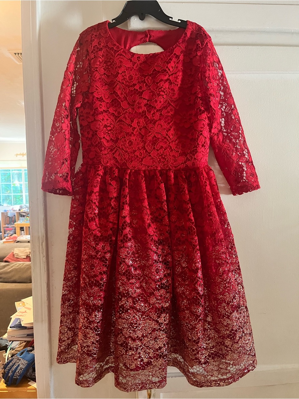 Us Angels Red Lace Fit-and-Flare Dress for Girls